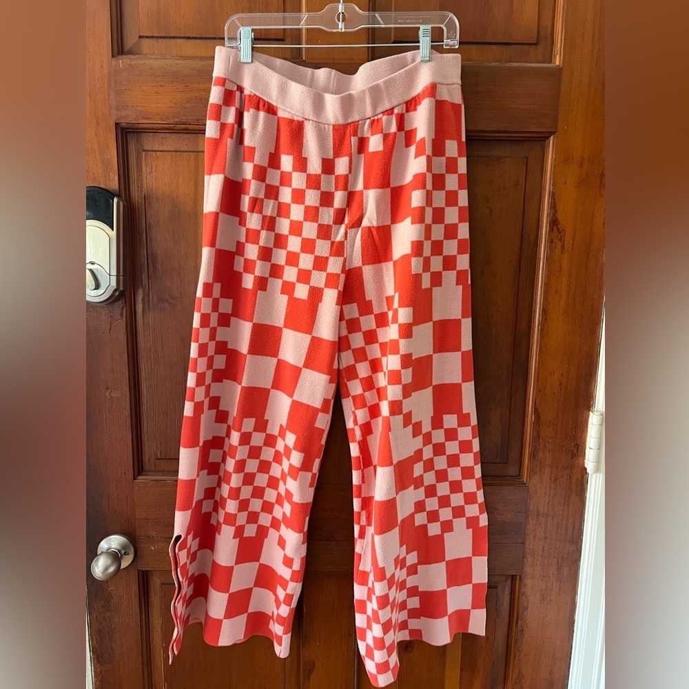 Ascoli and Flair Lounge Knit Pants – Pink Red Checkerboard – Pull On Wide Leg XL